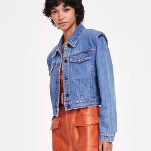 Avec Les Filles Cropped Denim Jacket Blue Size L